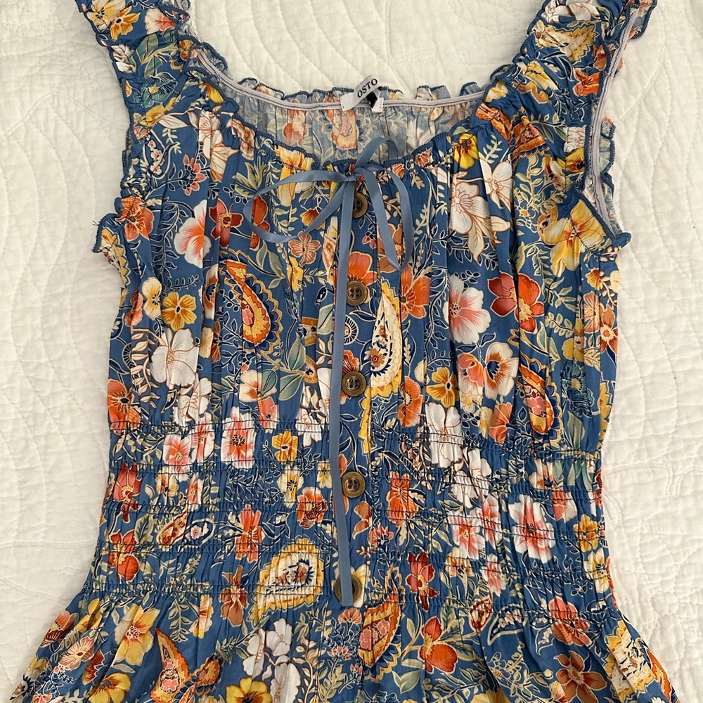 Floral Blue Sleeveless Midi Dress